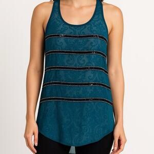 Iris Turquoise Sheer High-Low Tank Top Women’s Size S – Beaded & Sequin Embellis